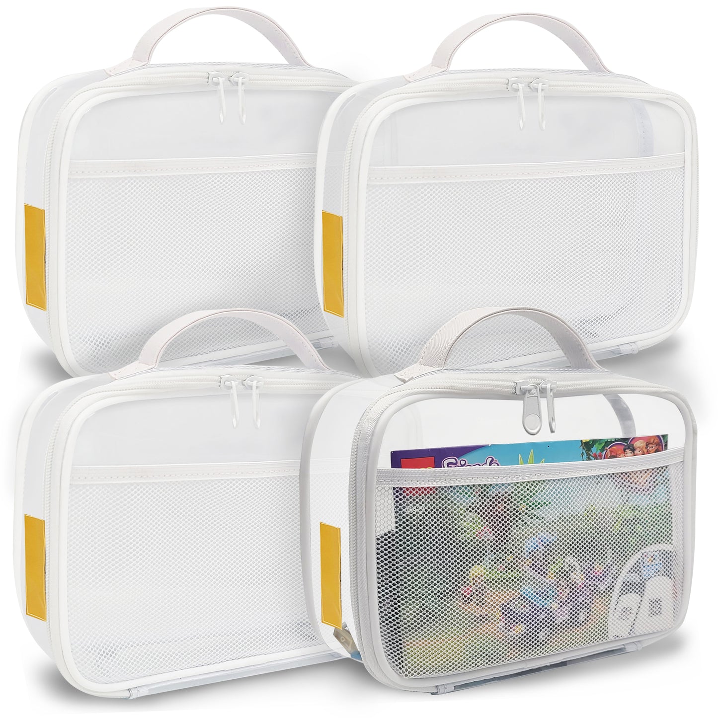 Holay White 4 Packs PVC Zippered Blocks Set, Toy, Clay Storage Organizer Case (Name Tag, Manual Pocket)