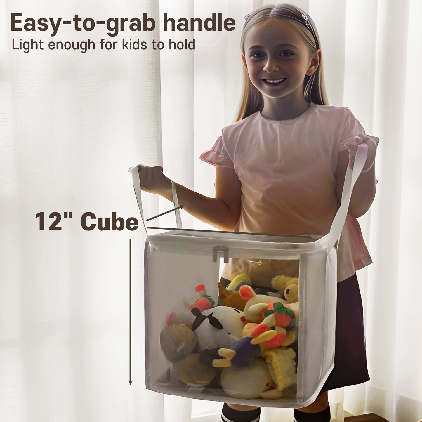 Holay 2-Pack 12" Cube Storage Bins [White] - 27L Capacity PVC Boxes Transparent Lid & Handles - Durable & Foldable - Multi-Purpose Toy, Clothes, Blocks Organizer for Kids, Toddlers, Playroom