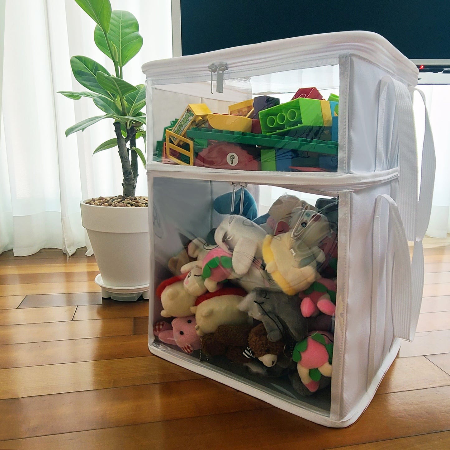 Holay 2-Pack 12" Cube Storage Bins [White] - Capacity PVC Boxes Transparent Lid & Handles - Durable & Foldable - Multi-Purpose