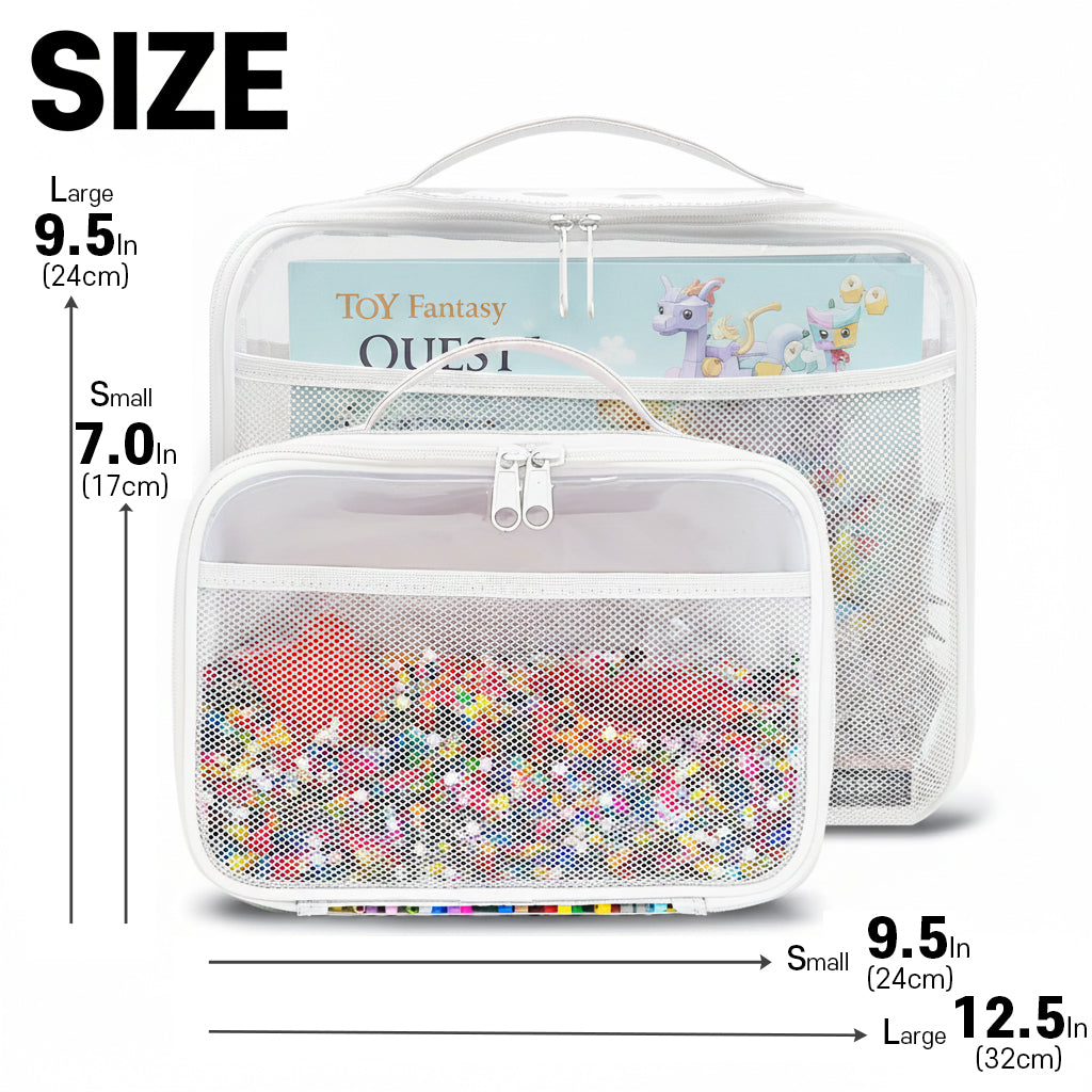 Holay White 4 Packs PVC Zippered Blocks Set, Toy, Clay Storage Organizer Case (Name Tag, Manual Pocket)