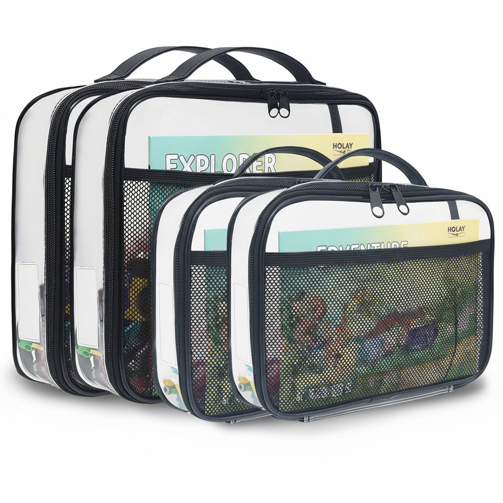 Holay 4 Packs PVC Zippered Storage (Name Tag, Manual Pocket)