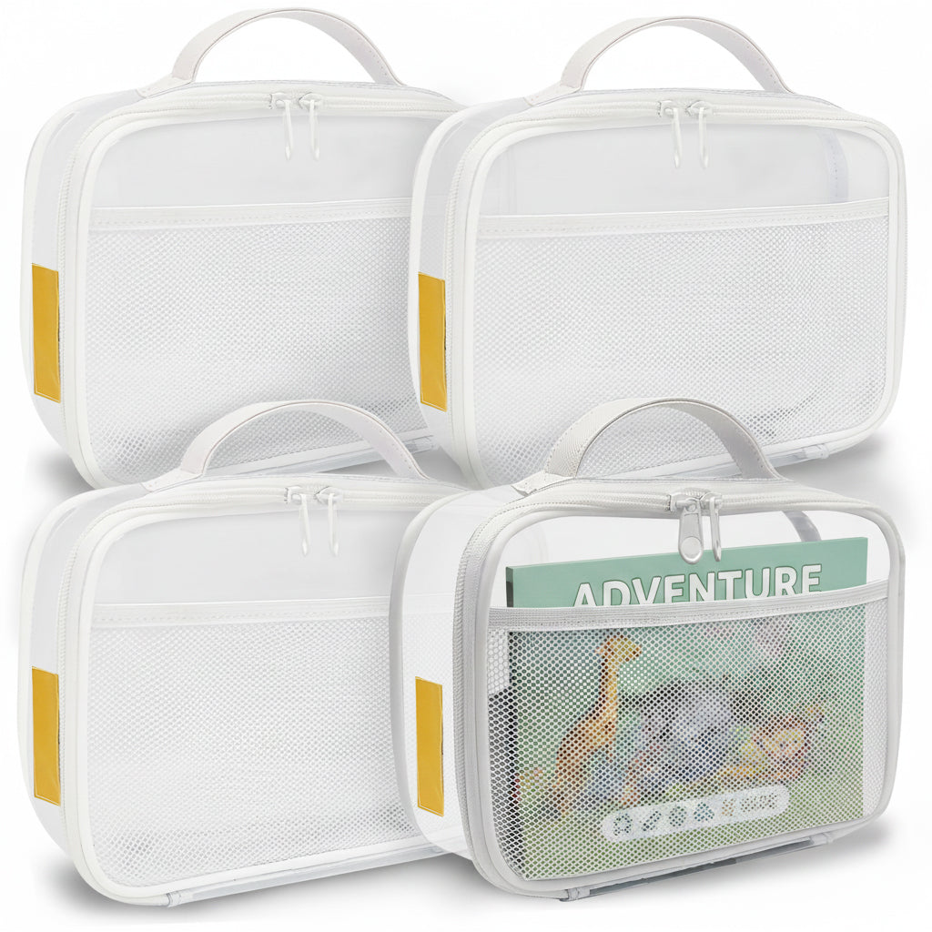 Holay White 4 Packs PVC Zippered Blocks Set, Toy, Clay Storage Organizer Case (Name Tag, Manual Pocket)