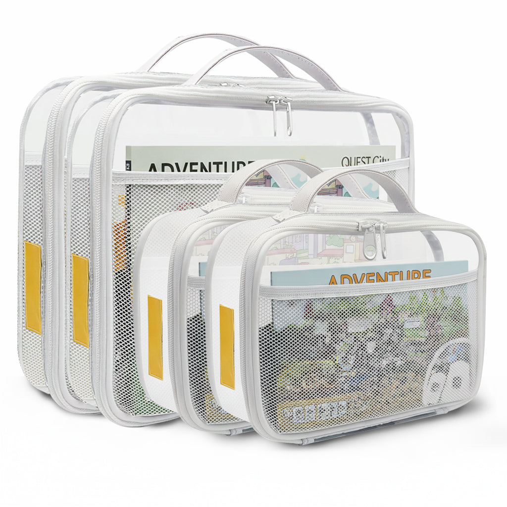 Holay White 4 Packs PVC Zippered Blocks Set, Toy, Clay Storage Organizer Case (Name Tag, Manual Pocket)