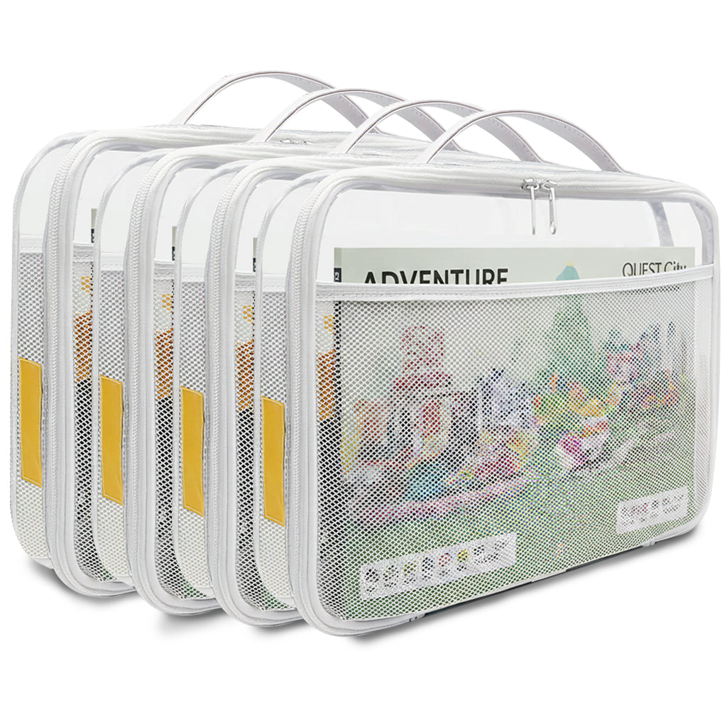 Holay White 4 Packs PVC Zippered Blocks Set, Toy, Clay Storage Organizer Case (Name Tag, Manual Pocket)