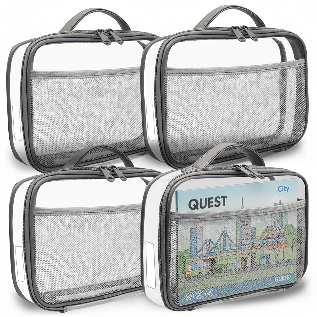 Holay Gray 4 Packs PVC Zippered Blocks Set, Toy, Clay Storage Organizer Case (Name Tag, Manual Pocket)