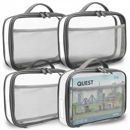 Holay Gray 4 Packs PVC Zippered Blocks Set, Toy, Clay Storage Organizer Case (Name Tag, Manual Pocket)