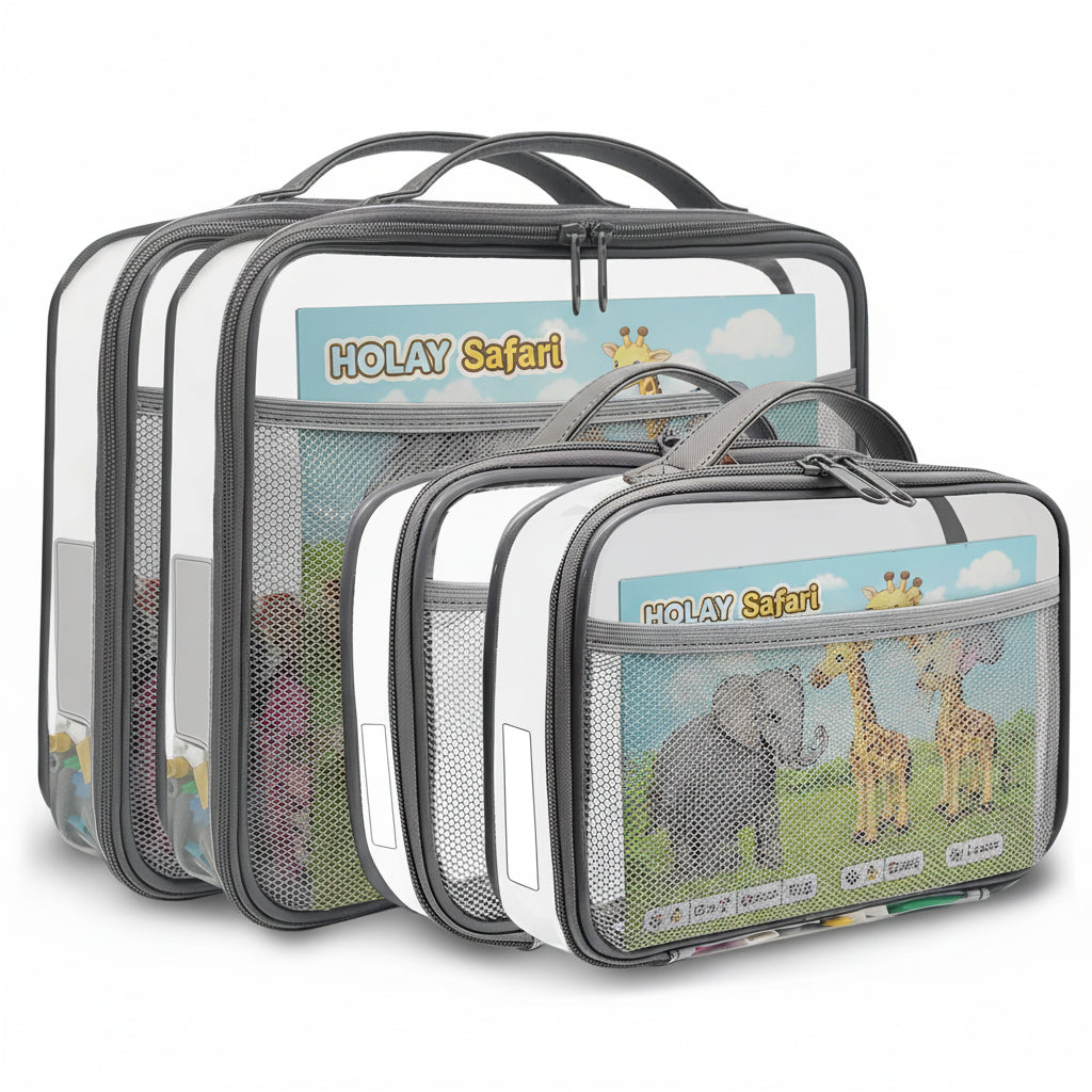 Holay Gray 4 Packs PVC Zippered Blocks Set, Toy, Clay Storage Organizer Case (Name Tag, Manual Pocket)