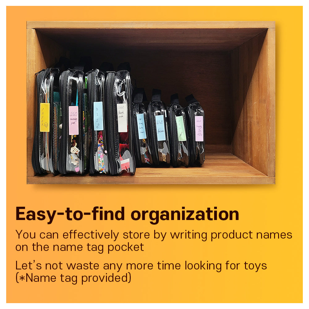 Holay PVC Zippered Blocks Set, Toy, Clay Storage Organizer Case (Name Tag,  Manual Pocket) (Black, 4Small)
